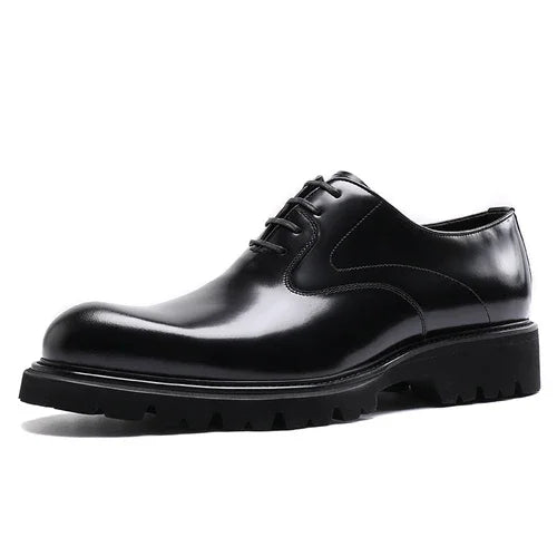 New Men's Formal Oxford Shoes | Sophisticated Rubbed Skin First Layer Cowhide Footwear | Elegant "Mid Heel" Silhouette | "Dignified" Height-Increasing Leather Shoes for Radiant Versatile Office & Career Styling Luxegan