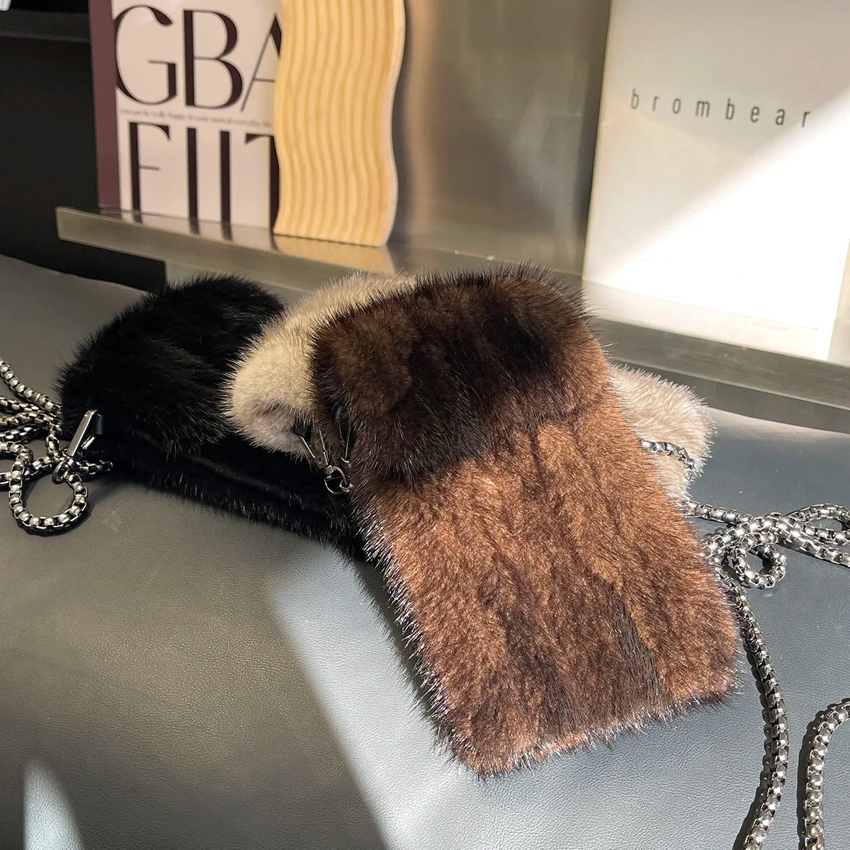 Real Mink Fur Bag Crossbody Bags For Women Phone Bag Lady Shoulder Bags Real Fur Bag Female Messenger Bag Winter Handbag Ladies Luxegan