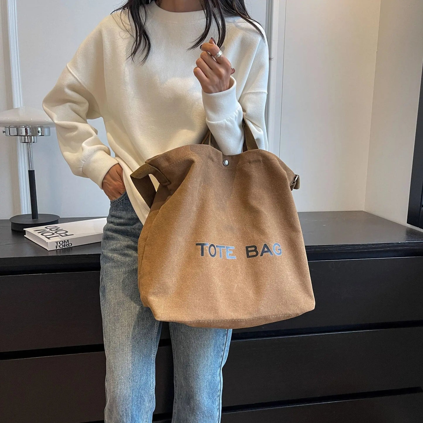 Premium Thickened Canvas Retro Tote | Large Capacity Women’s Commuter Handbag | High-End Sense Student Shoulder Bag with Interior Zipper Pocket Luxegan