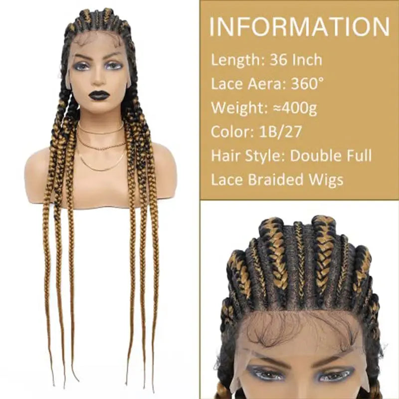 20-36 Inch Jumbo Box Cornrow Faux Locs Wig | Full Lace