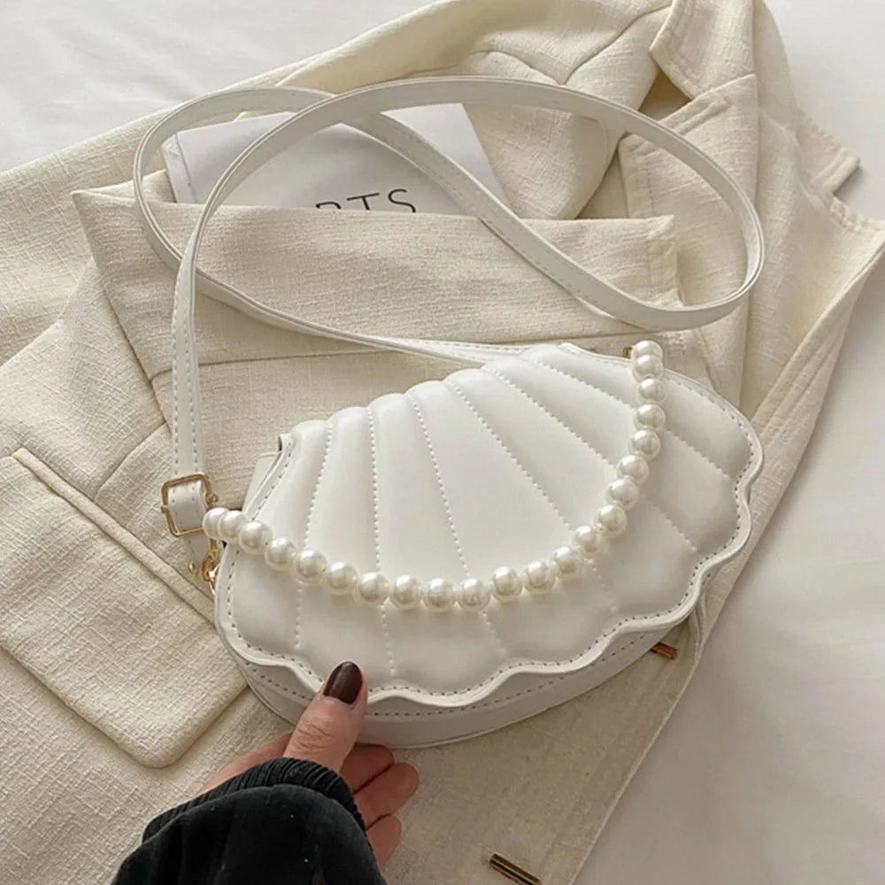 Soft TPU Minimalist Shell Bag | Cute Pearl Decorated Shoulder & Crossbody Bag Luxegan