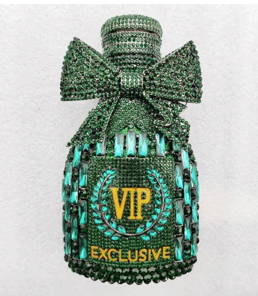 Women Rhinestones Clutch Purse Champagne Bottle Evening Bags Diamond Hard Metal Clutches Wedding Party Minaudiere Purses Luxegan