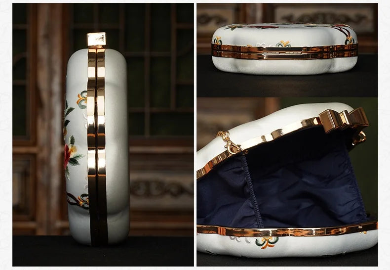 Ethnic Floral Embroidery Round Bag | Sophisticated "Cheongsam Match" Silhouette | Elegant Beaded Chain Crossbody | "Dignified" High-Performance National Style Essential for Radiant Versatile Styling Luxegan