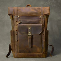 High-Quality Genuine Cow Leather Backpack | Fashion Urban Rucksack & Student School Bag | Large 35L Capacity Travel Knapsack with 15-inch Laptop Compartment Luxegan