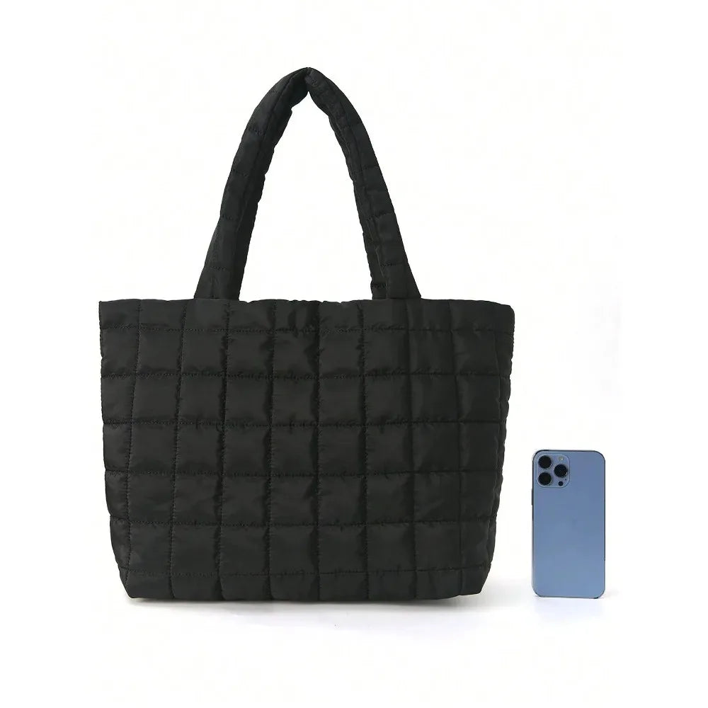 Minimalist Quilted Nylon Tote | Puffy Crossbody Bag for Commuting Luxegan