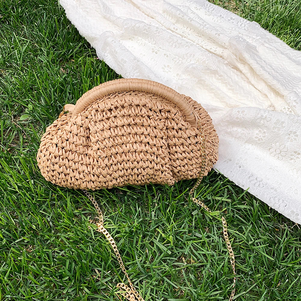 Women's Straw Woven Bag | Chain Strap Clutch Purse & Stylish Crossbody Bag Luxegan