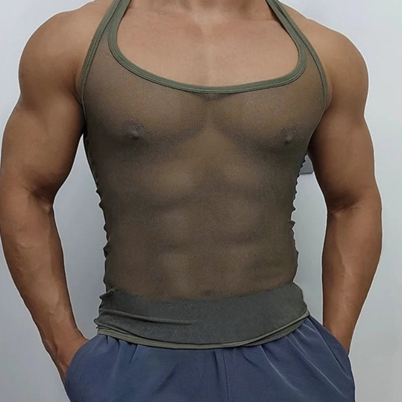 American Style Fashion Men's Perspective Mesh Vest | Sophisticated "Sleeveless" Streetwear Silhouette | Elegant Thin Sexy Casual Tank Top | "Dignified" High-Performance Jersey Top for Radiant Versatile Styling Luxegan
