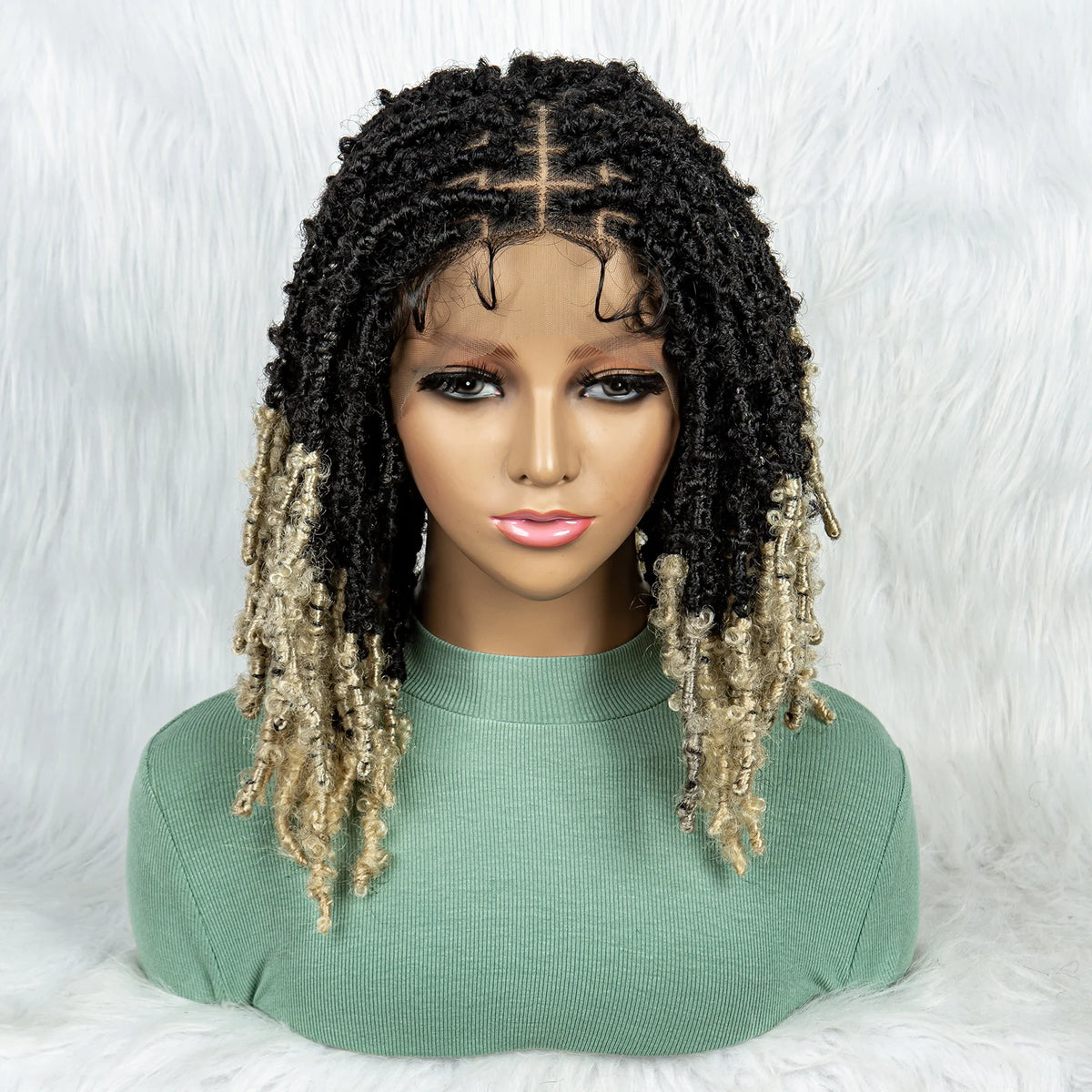 KIMA Pelucas trenzadas sintéticas de 14 pulgadas Peluca frontal de encaje Pelucas trenzadas 9x6 Trenzas de caja sin nudos con pelo de bebé para mujeres negras