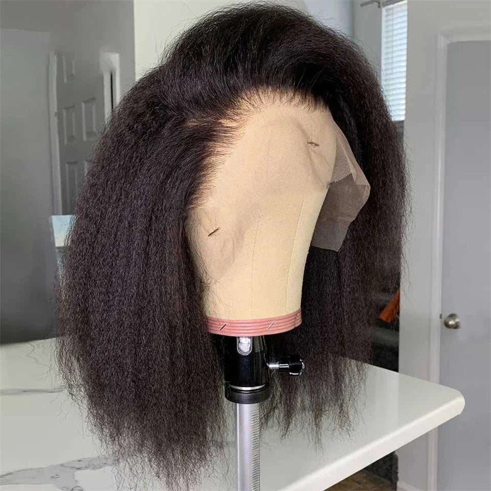 250% Density Kinky Straight Bob Wig | 13x4 HD Transparent Full Lace Frontal Human Hair Wig (Pre-Plucked for Black Women) Luxegan