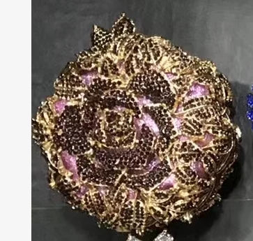 Luxury Diamond Crystal Rose Flower Clutch | Floral Metallic Evening Purse for Weddings & Brides | Sparkling Party Minaudière in Gold, Silver, & AB Diamonds Luxegan