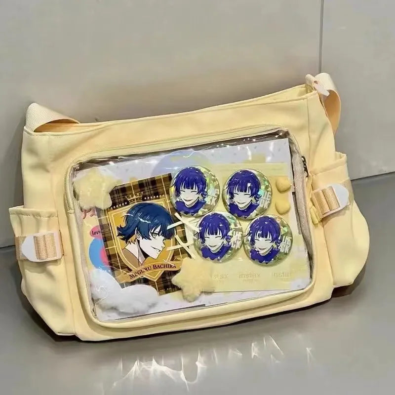 New Japan Style Transparent Display Shoulder Bag | Anime Expo DIY Decoration Crossbody | Casual Nylon Ita Bag Tote | Versatile Women's Postcard Display Messenger Bag Luxegan