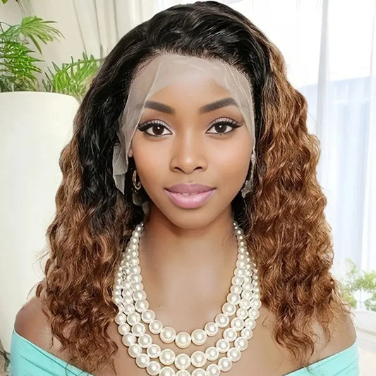 250% Density Ombre Ginger Brown Loose Deep Curly Wig | 13x4 Transparent Lace Front Human Hair Luxegan