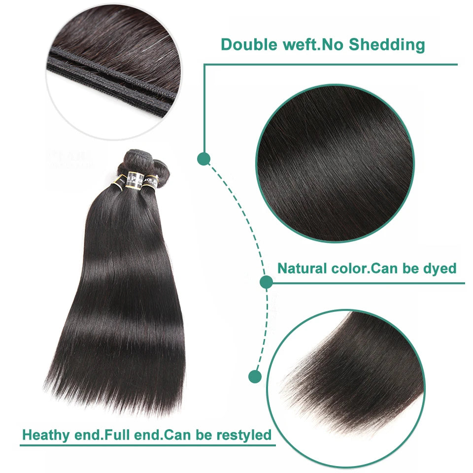 12A Grade Silky Bone Straight Human Hair Bundles (22/24/26 Inch) | 100% Unprocessed Peruvian Virgin Human Hair Weaving | Premium Remy Sew-In Weft Extensions (3-Piece Multipack, #1B Natural Black) Luxegan