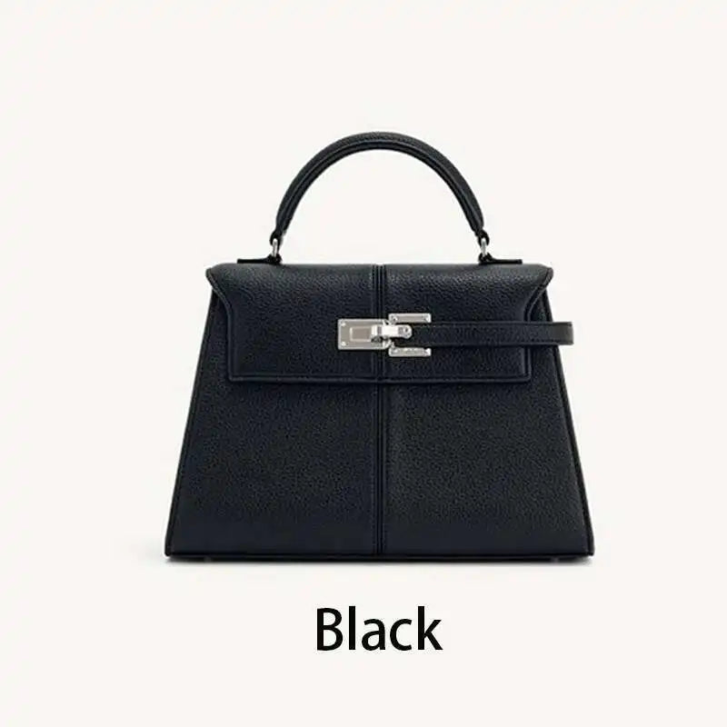 Trapezoidal Leather Women’s Handbag | Sophisticated Niche Designer Top-Handle Bag | Elegant Square Day Clutch | Fashion-Forward PU Leather Shoulder Bag with Artisan Charm Luxegan