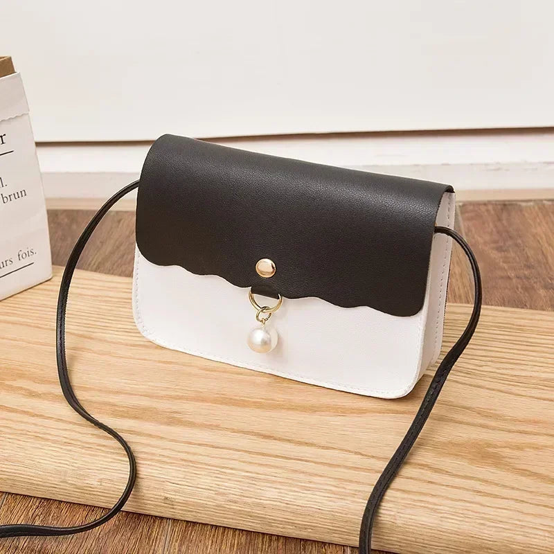 Fashion Simple PU Leather for Women | Solid Color Shoulder Messenger Bag & Lady Pendant Pearl Travel Small Handbag Luxegan