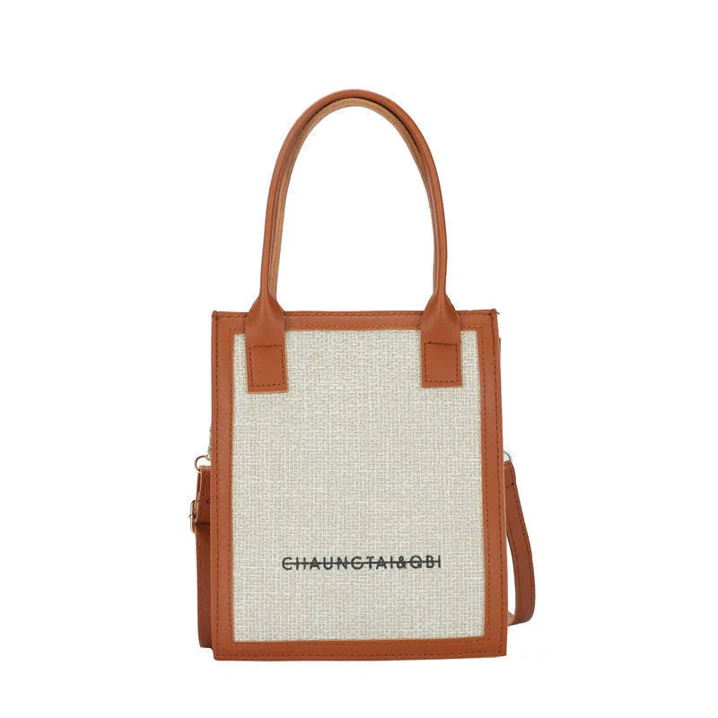 Luxury Brand Designer Crossbody Bag | PU Leather & Linen Women’s Shoulder Bag | Casual Boston Handbag & Purse Luxegan