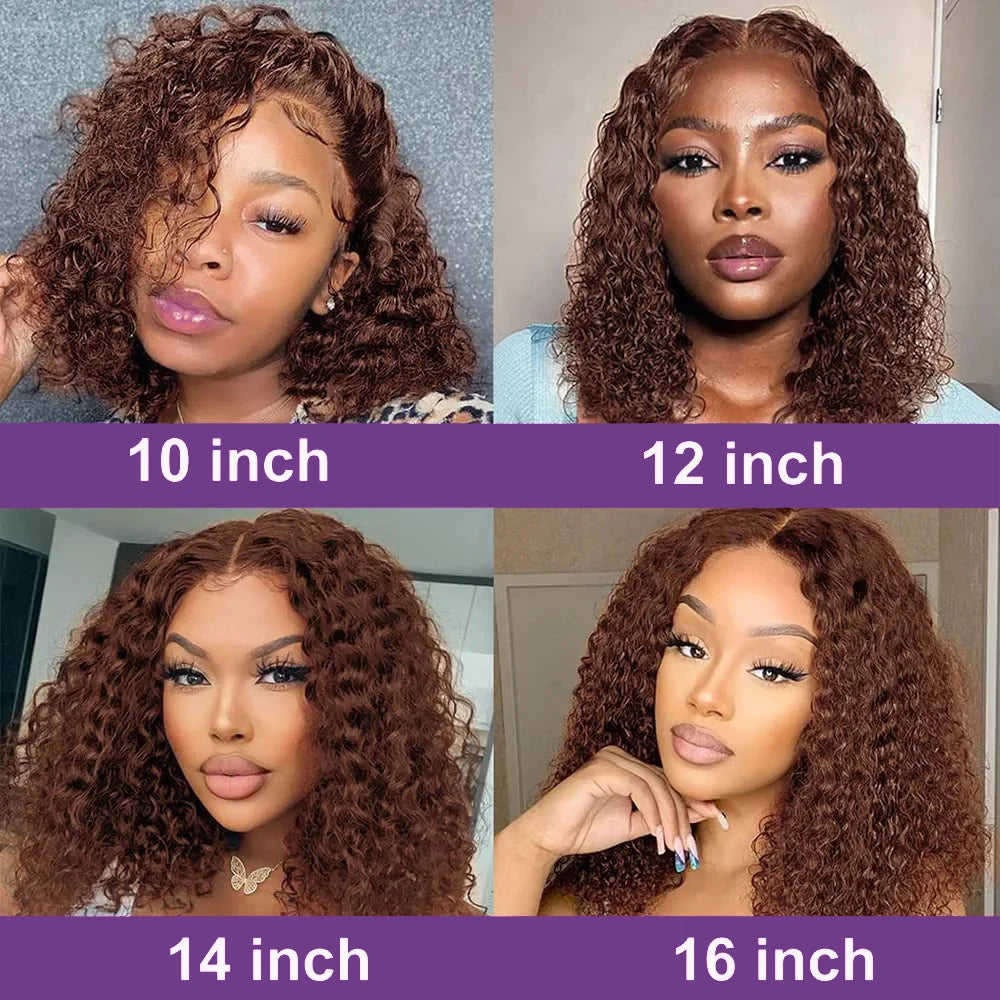 Chocolate Brown Wet and Wavy Short Bob Wig - 13x4 Transparent Lace Frontal Human Hair Wig - Pre-Plucked & Bleached Knots Deep Wave Remy Curly Wig for Women (10-16 Inch, #4 Color) Luxegan