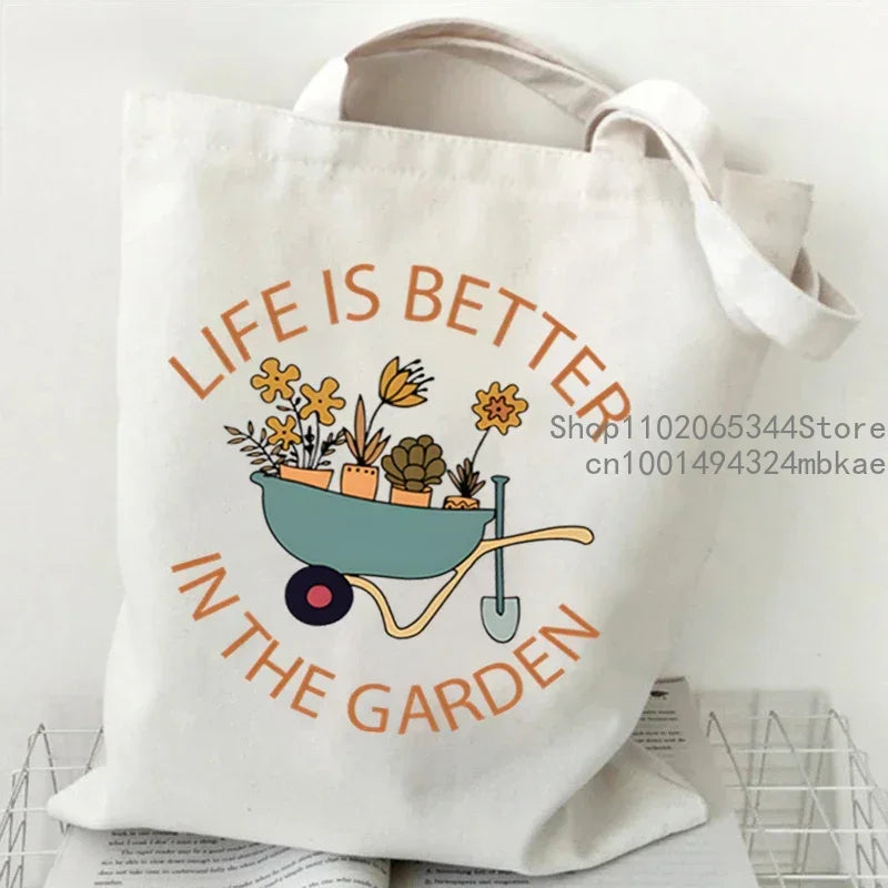 Soft Canvas Floral Cartoon Tote | Unisex Garden Print Shoulder Bag Luxegan