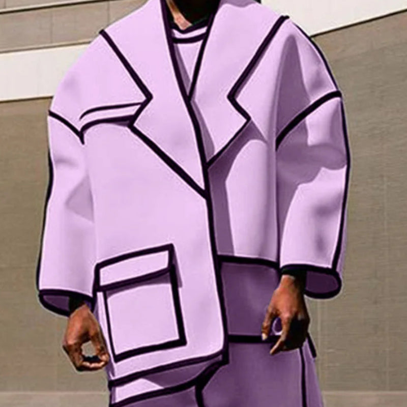 Patchwork Lines Personality Blazer | Sophisticated Splicing Design Suit Coat | Elegant "Loose Fit" Spring and Summer Outerwear | "Dignified" Solid Long-Sleeved Blazer for Radiant Versatile Styling Luxegan