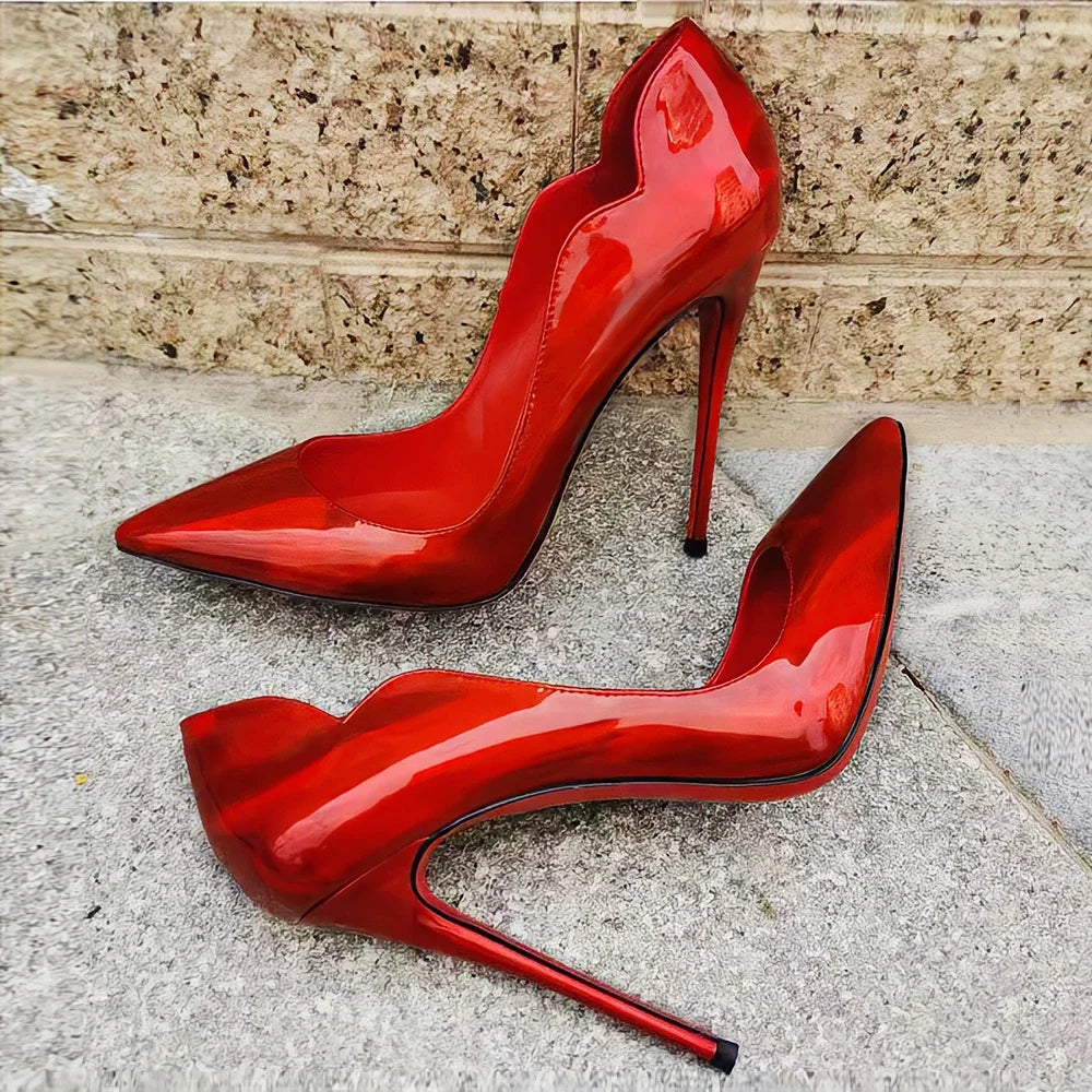 New Spring/Summer 12cm Ultra Shallow Stiletto | Sophisticated Black Red-Bottom High Heels | Elegant "Handmade Patent Leather" Silhouette | "Dignified" Sexy Pointed Single Shoes for Radiant Versatile Styling Luxegan