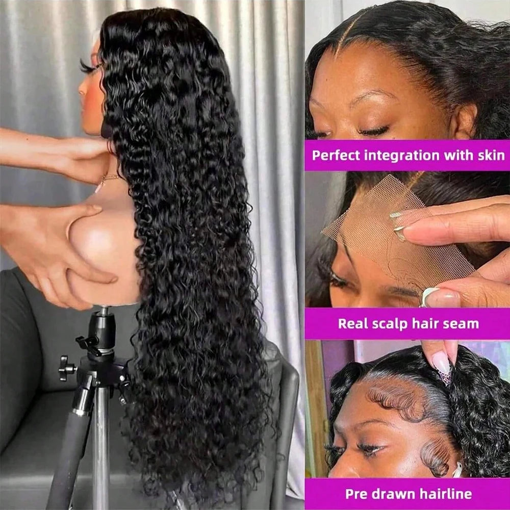 40-Inch Deep Wave HD Lace Frontal Wig | 250% Density Brazilian Remy Human Hair Wig | 13x4 / 13x6 Transparent Swiss Lace Frontal Deep Curly Wig for Women Luxegan