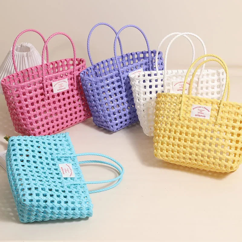 Hollow Out Plastic Woven Tote Bag | Summer Beach & Vacation Handbag Luxegan