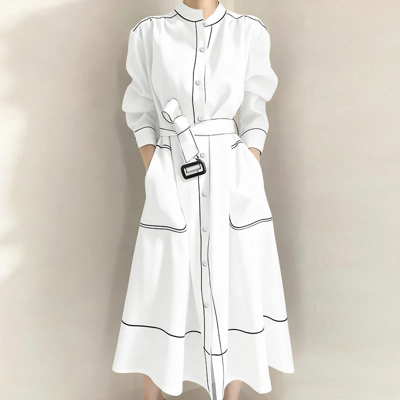 ZANZEA Fashion Long Shirt Dresses Women Elegant Streetwear Office Lady Midi Vestidos Belted Casual Autumn Long Sleeve Party Robe