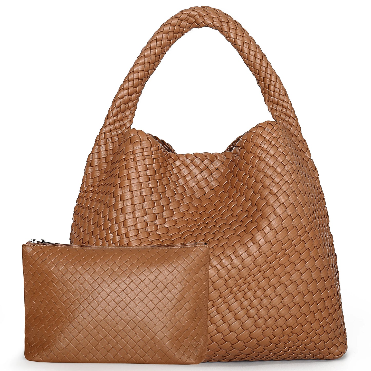 Large Woven PU Leather Shoulder Bag | Soft Summer Beach Shopper with Purse Luxegan