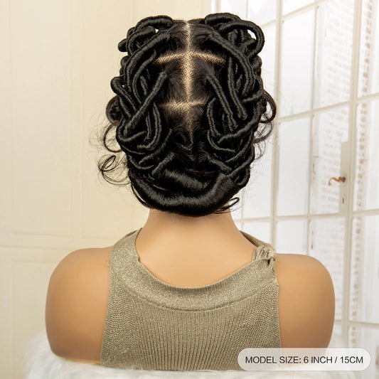 Synthetic Full Lace Handmade Afro Braided Wigs for Black Women Bantu Knotless Braids Wig with Baby Hair Lightweight Braiding Wig Luxegan