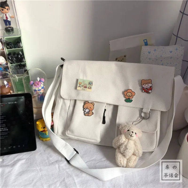 Cute Retro Girl Messenger Shoulder Bag | Canvas Student School Female Luxegan