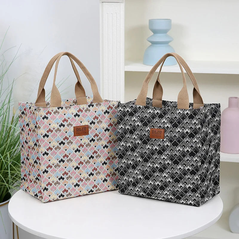 Thickened Jacquard Fabric Large Capacity Portable Bag | Square Storage Bag, Work Commute Handbag & Shopping Tote Luxegan