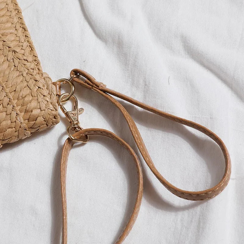 Bolsos de playa de verano para mujer Bolso bandolera de paja hecho a mano con sobre Bolso de hombro trenzado Bolso de mano de vacaciones tejido
