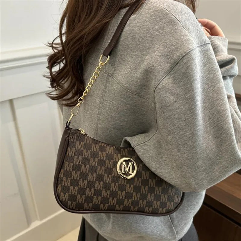 Vintage Style Half-Moon Handbag | Sophisticated Sequined Crossbody Bag for Women | Elegant Letter Print Messenger with Adjustable Strap | Fashion-Forward Party Purse & Versatile Shoulder Tote Luxegan
