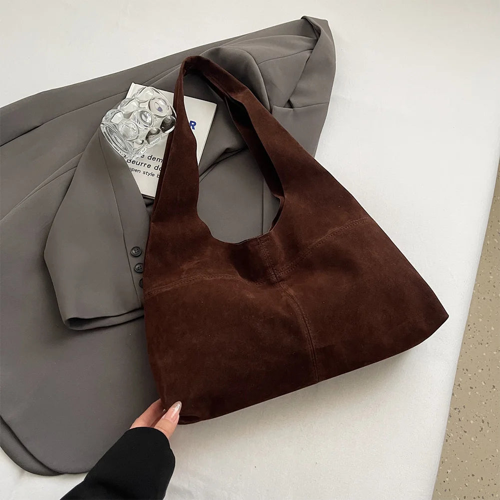 Women's Faux Suede Tote Bag | Vintage Large Capacity Shoulder & Underarm Handbag (Designer Style, Simple Commuting Bag) Luxegan