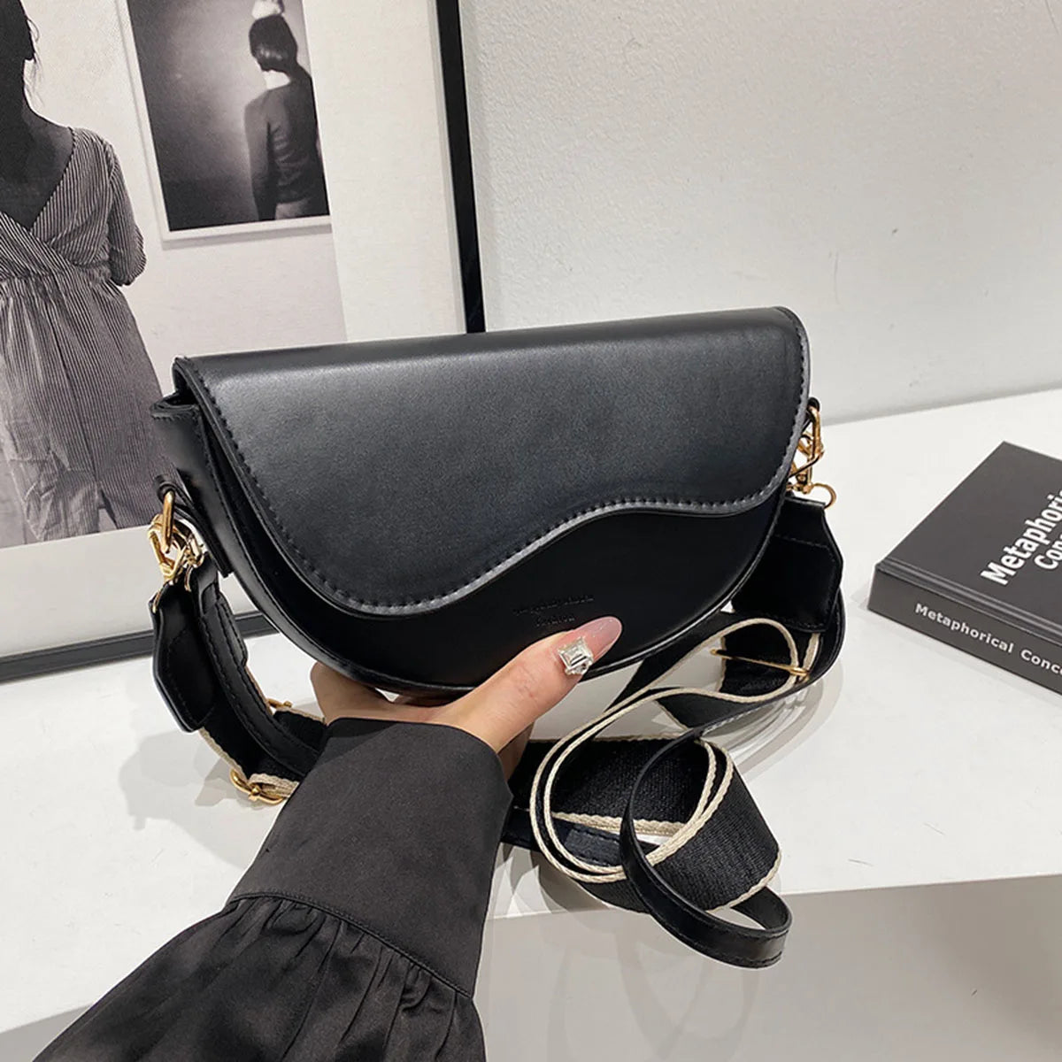 Casual Minimalist Ladies Crossbody Saddle Bag | Fashionable Underarm Bucket Bag | Trendy Split Leather Shoulder Bag for Women (Versatile Daily Use) Luxegan