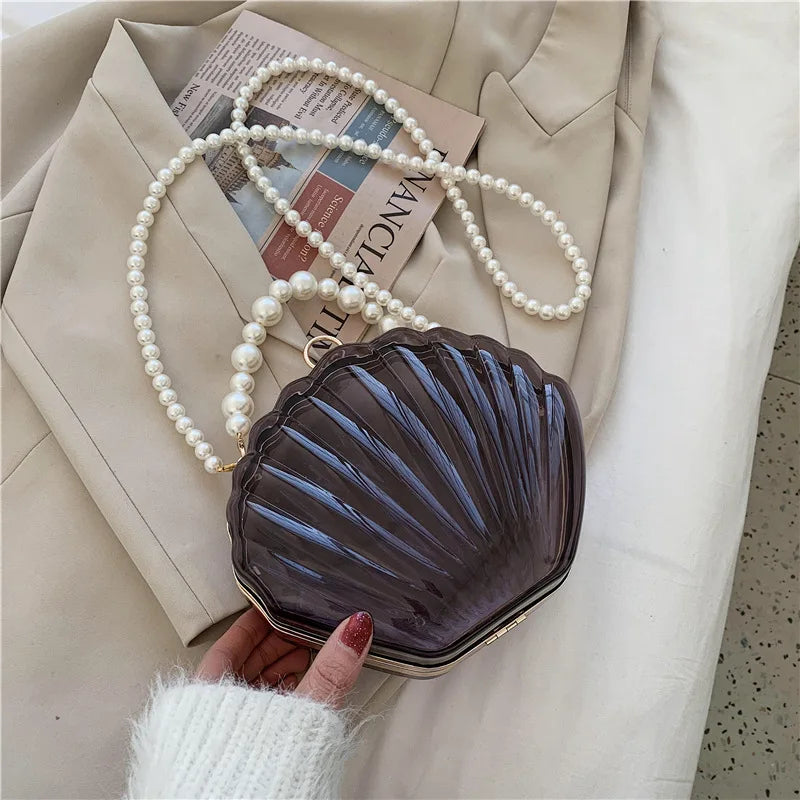 PVC Transparent Shell Bag | Hard Pearl Chain Crossbody & Evening Clutch Luxegan
