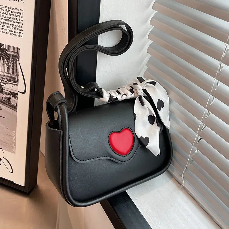 Cute Love Heart Shoulder Bag | Small Square Crossbody with Scarf Luxegan
