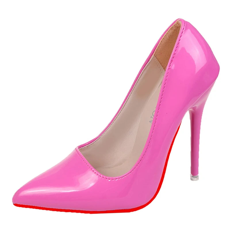 Sexy 12cm Stiletto Pumps | Sophisticated Patent Leather Pointed Toe | Elegant "Super High" Red Dress Heels | "Dignified" Big Size 35–50 Handmade Shoes for Radiant Versatile Styling Luxegan