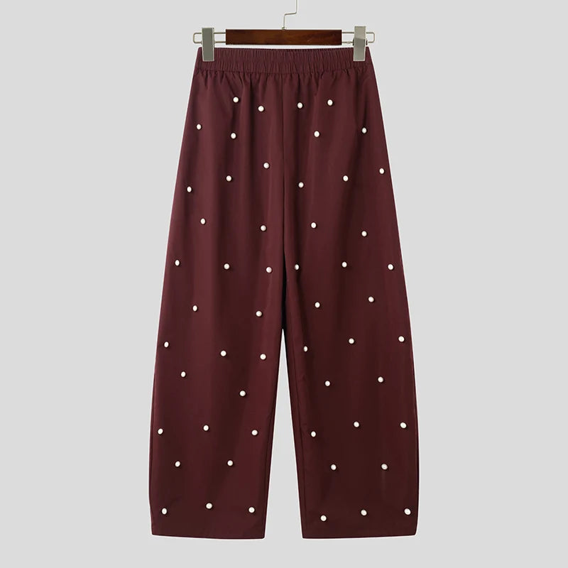 Pearl Decoration Design Trousers | Sophisticated Straight Leg Silhouette | Elegant "Ankle-Length" Party Show