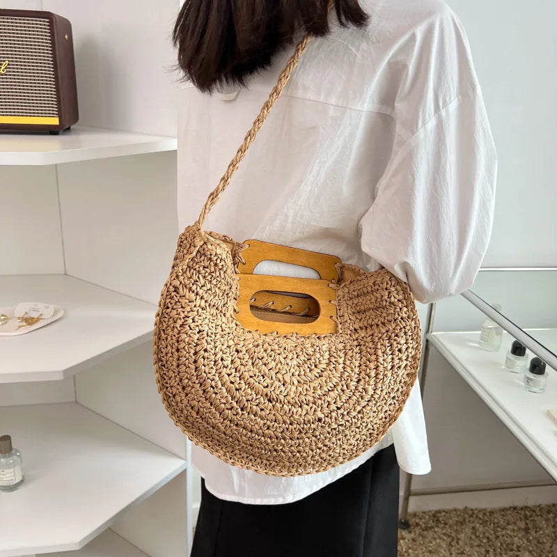 Designer Woven Straw Tote | Large Capacity Beach & Shopper Bag Luxegan
