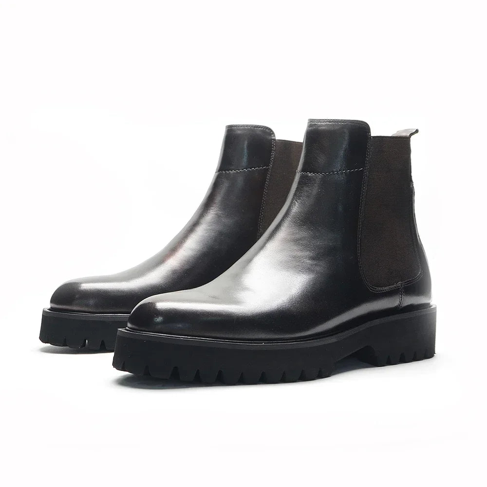 British Style High Top Men's Chelsea Boots | Classic Luxury Genuine Leather (Height Increasing, Elastic Band) Luxegan
