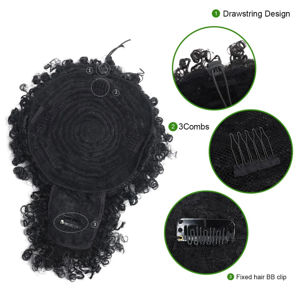 Afro Puff Kinky Curly Drawstring Ponytail Extension with Bangs | Synthetic Updo Hairpiece for Black Women | 12 Inches Luxegan