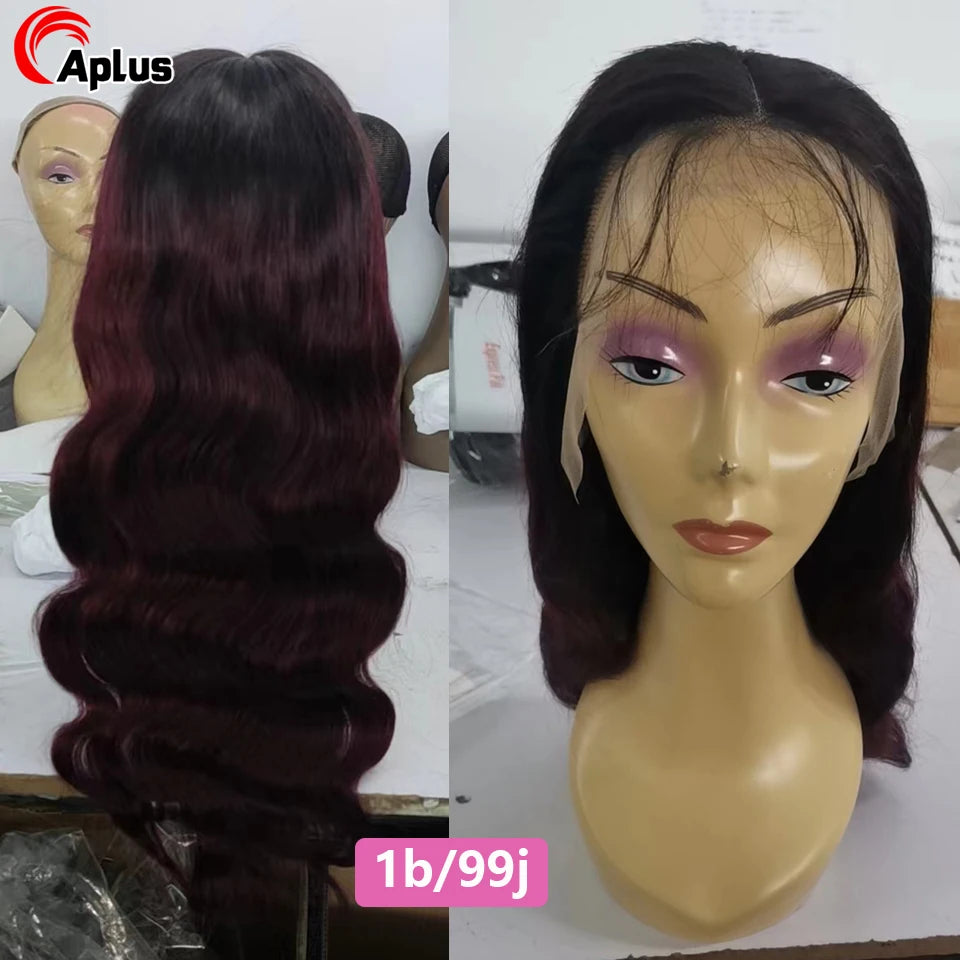 1B 99J/Burgundy 13x4 Body Wave Lace Front Human Hair Wigs For Women HD Transparent Lace Frontal Wig Colored Red Human Hair Wig