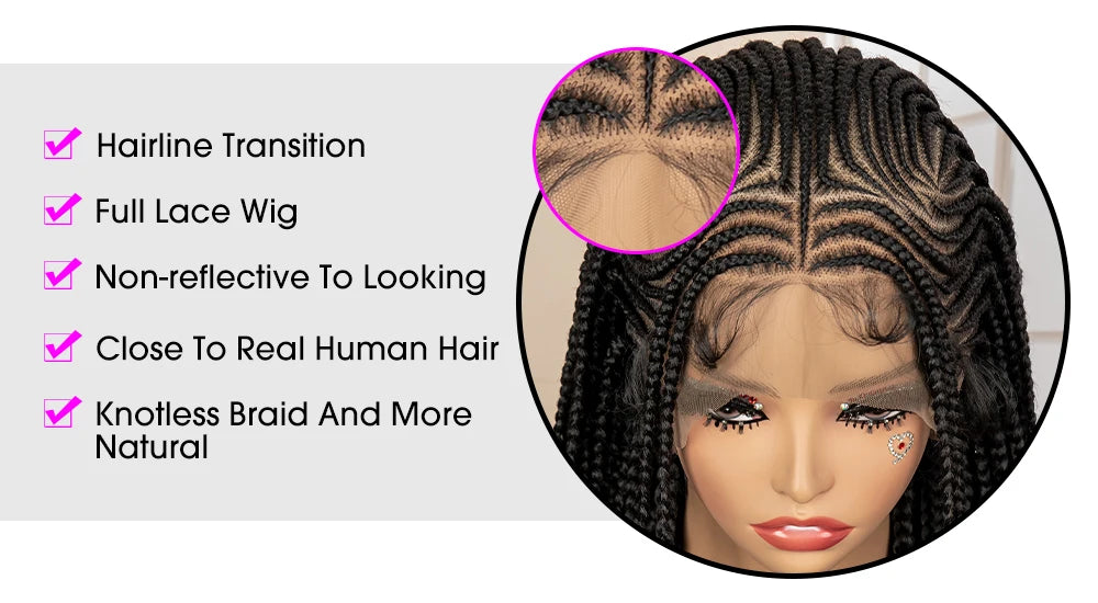 34 Inch Knotless Box Braiding Cornrow Wig | Full Lace | Kanekalon