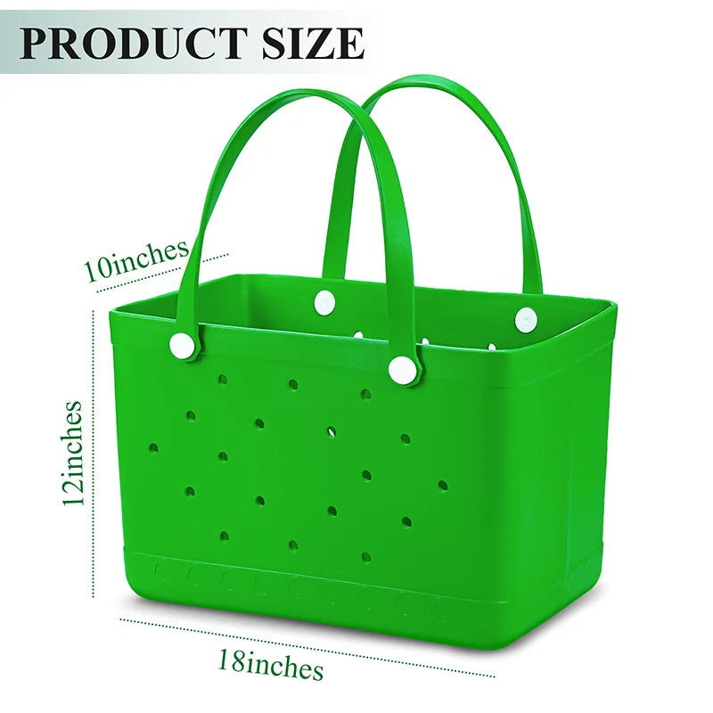 Large EVA Beach Basket Tote | Waterproof Summer Picnic Handbag | Hollow Out Rubber Shoulder Bag with Pouch | Unisex Lightweight Shopping Basket for Beach & Pool Luxegan