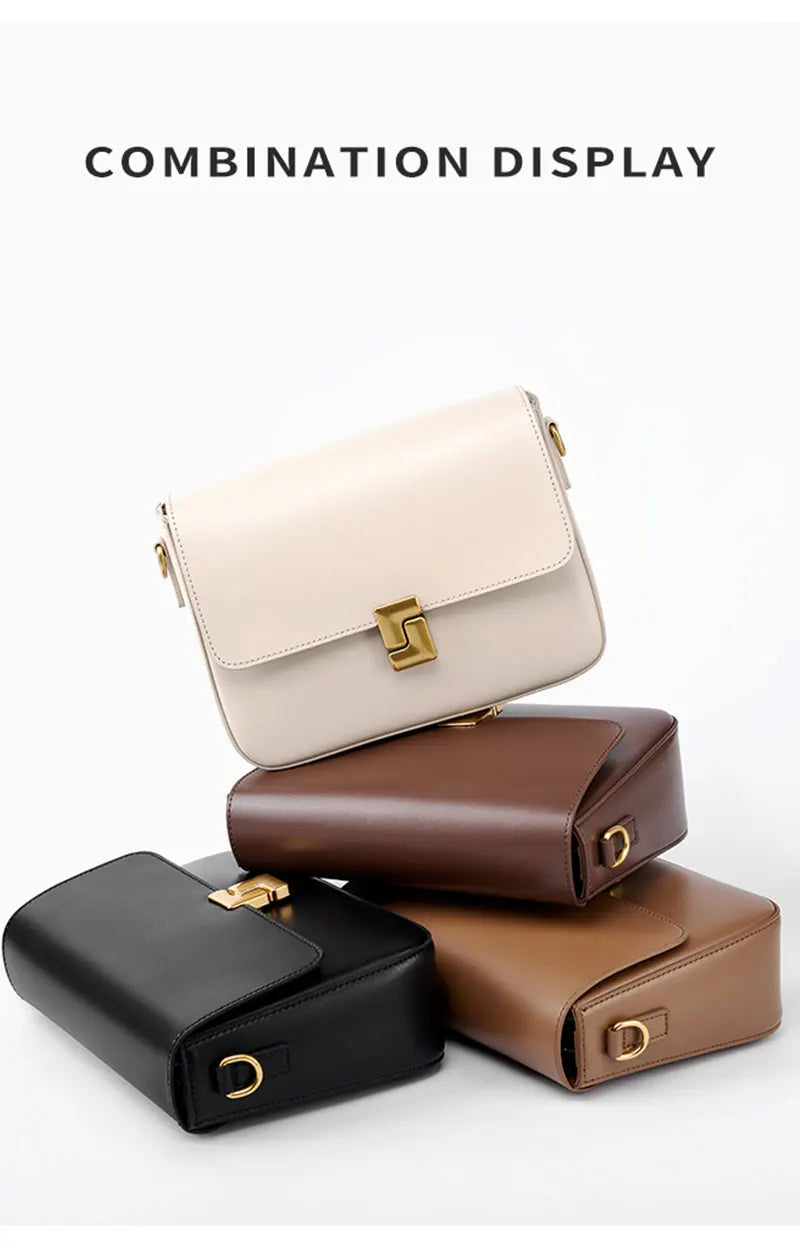 New Fashion Women's Genuine Leather Small Square Bag | Versatile Commuting Crossbody Shoulder Handbag Luxegan