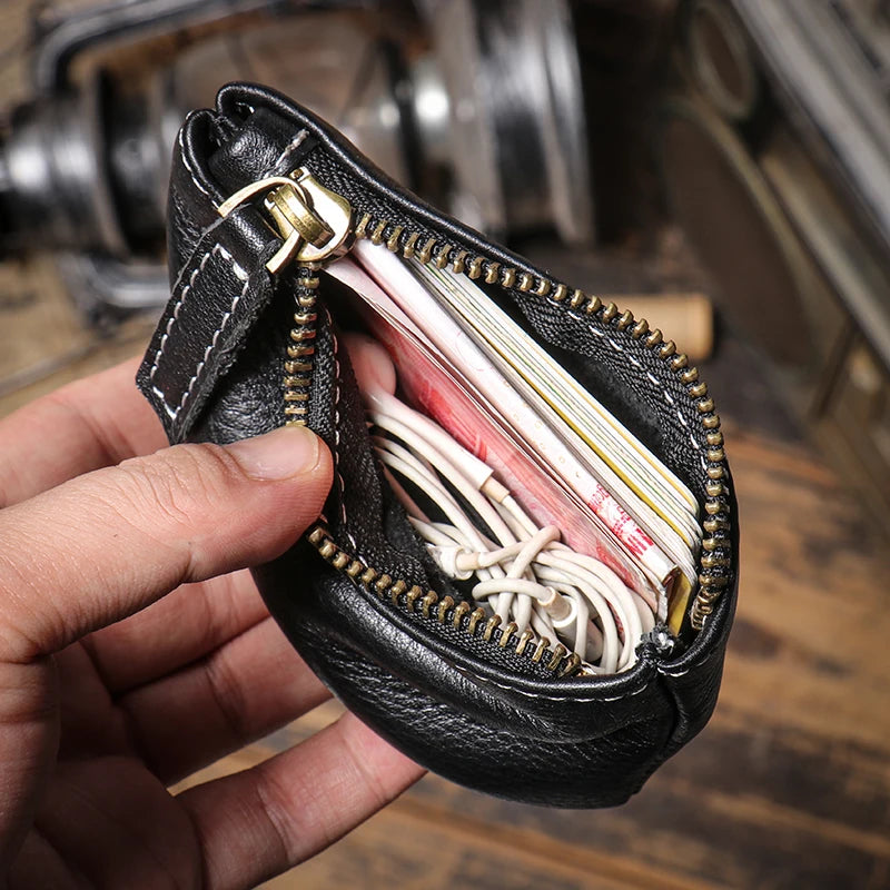 GURO Mini Monedero de Cuero Genuino de Lujo para Hombre, Cartera Corta con Cremallera, Pequeño Estuche de Cuero Vacuno para Mujer, Tarjetero, Bolsas Cuadradas Diarias para Llaves