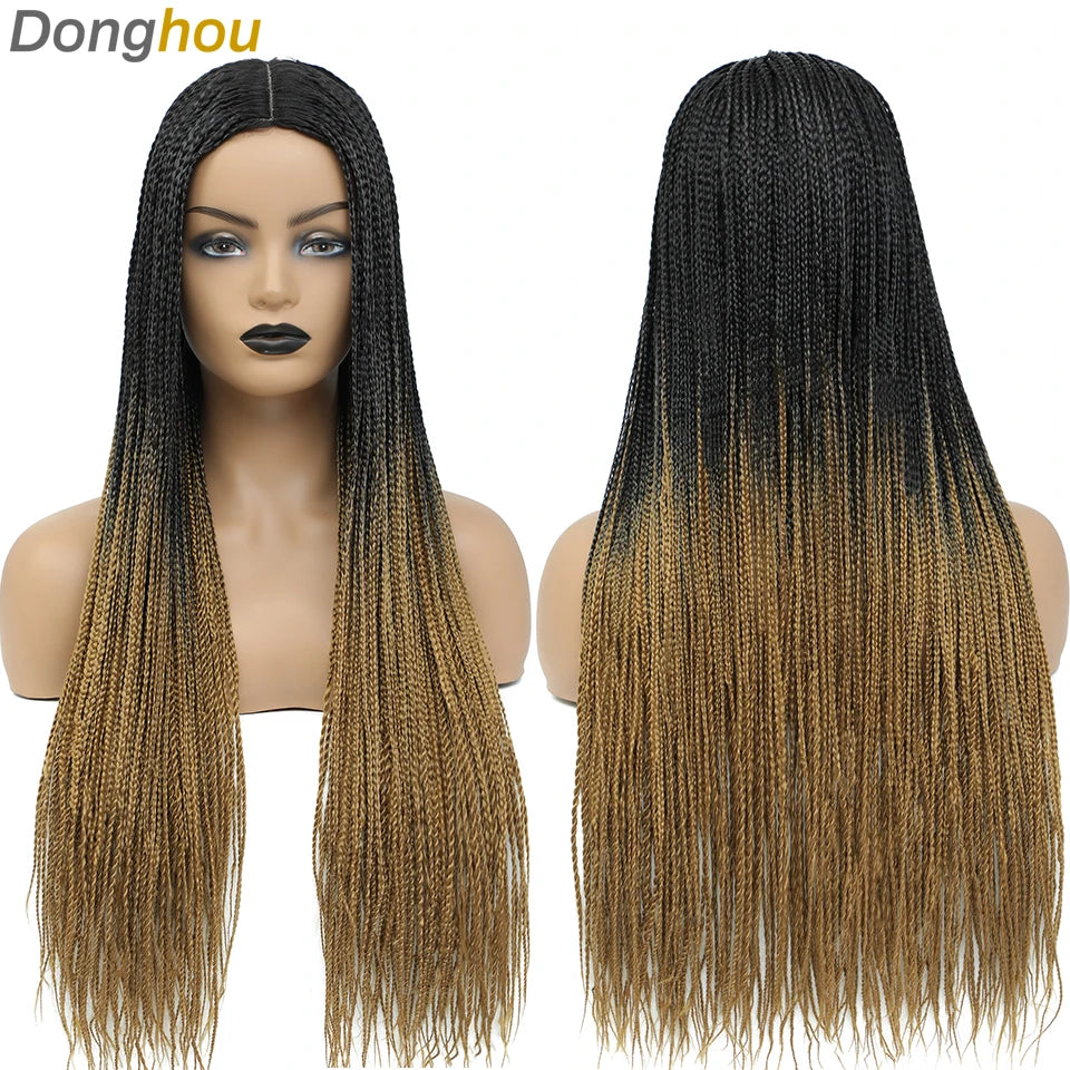 New Style Ombre Box Braided Wigs For Women Braided Wig Fake Scalp Wholesale Wigs Perruque Longue Synthétique Braiding Hair Wig Luxegan