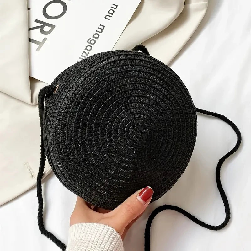 Summer Woven Straw Crossbody Bag for Women | Fashion Round Handmade Rattan Beach Small Handbag (Travel Female Shoulder Bag) Luxegan