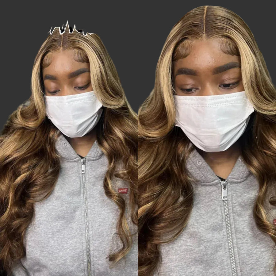 250% Density Highlight Body Wave HD Lace Wig | Sophisticated 13x6 Transparent Full Lace & Frontal | Elegant "Brazilian Remy" 26+ Inch Silhouette | "Dignified" Melt-Skin Ombre Colored Human Hair for Radiant Versatile Styling Luxegan